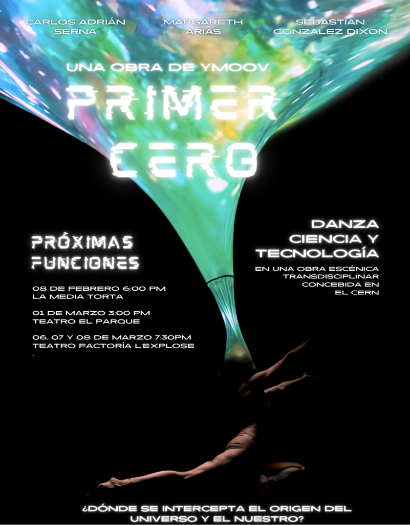 Cartel de la temporada 2025 de Primer Cero, obra de Ymoov: 8 de febrero en La Media Torta, 1 de marzo en el Teatro El Parque y 6, 7 y 8 de marzo en el Teatro Factoría L'Explose