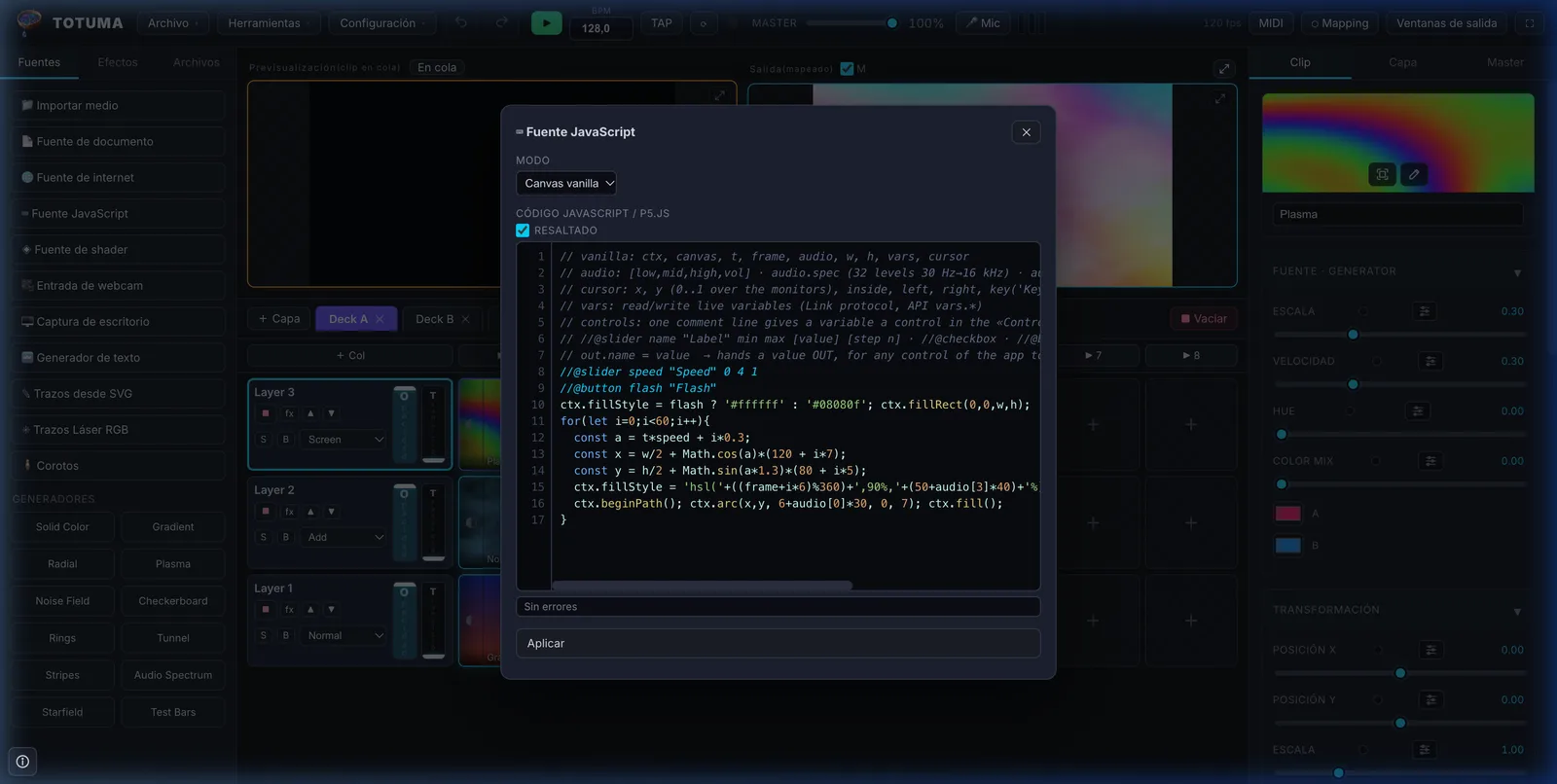 Totuma - Livecoding con JavaScript y p5.js en vivo